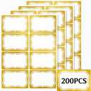 Gold Name Tag Stickers 200 PCS, 2" x 3" Blank Adhesive Labels with Elegant Gold Border, Writable Sticker Labels for Classroom, School, Office Organization, File Folders, Storage, Meetings & Events