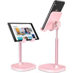 LISEN Pink Gifts Home Room Decor, Cute Phone Stand Desk Accessories for Women Office Supplies, Pink Kitchen Decor for iPhone Women Teen Girls Kawaii Essentials Vanity Decor Fits Switch iPad 4-10in