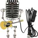Vintage Microphone Guitar Lamp, Cool Guitar Gifts for Music Lovers and Player, USB Plug in Powered, Retro Decorations for Home, Bar, Office