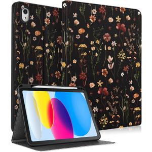 Wazzasoft for iPad A16 Case (11th) 2025,for iPad 10th Generation 10.9 inch (2022) - Smart Folio Cover (Auto Wake/Sleep) with Build-in Pencil Holder for Apple Tablet Cover for Women Girls,Retro Floral
