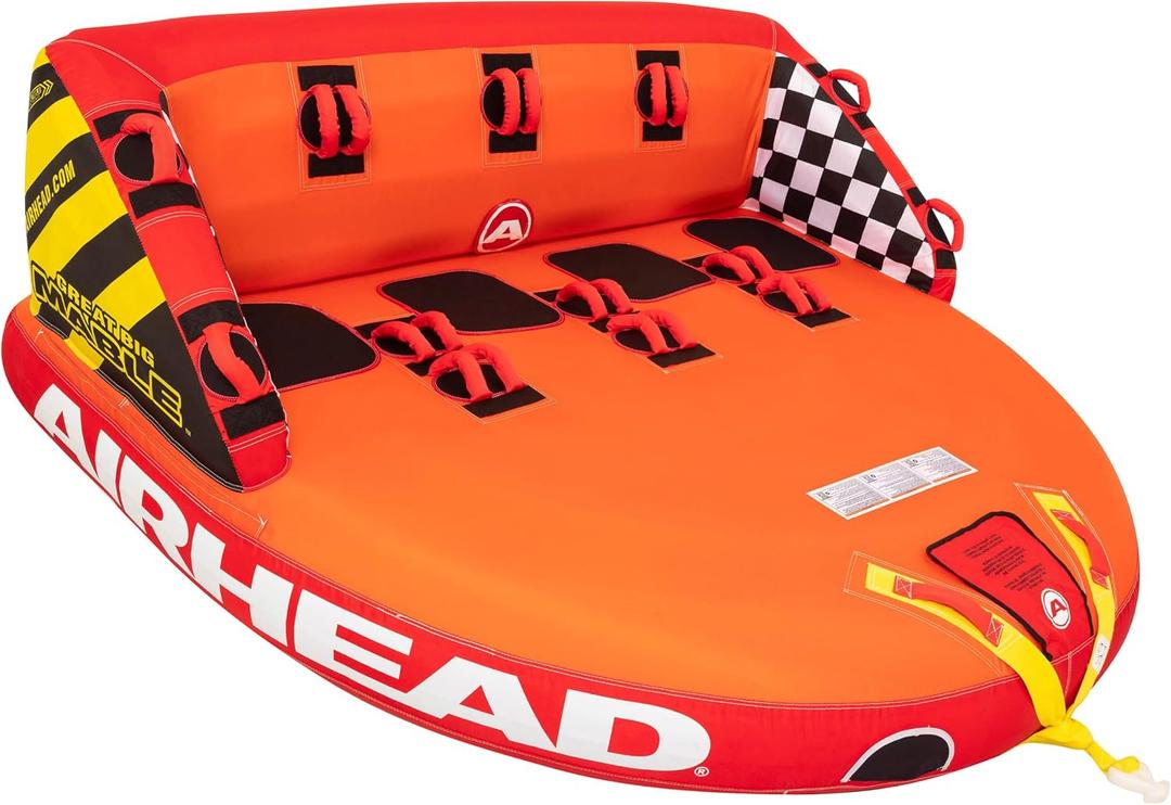 Airhead Mable Towable Tube for Boating, 1-4 Rider Inflatable Boat Tube for Water Tubing, Heavy Duty Full Nylon Cover, EVA Foam Pads, Dual Tow Point, Patented Speed Safety Valve