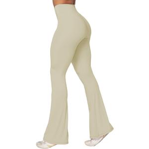 Sunzel Flare Leggings, Crossover Yoga Pants with Tummy Control, High-Waisted and Wide Leg (X-Small, Apricot)