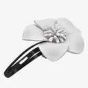 AeraVida Handmade White Leather Azalea Flower Barrette Clip Floral Design Fashion Hair Accessory Lightweight Vintage Style Statement Clip