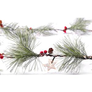 6ft Christmas Smokey Pine Garland with Lights and Stars,Battery Operated Garland with Timer,Christmas Decorations for Fireplace Home Stair Railing Outdoor Holiday Decor
