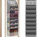 Over The Door Shoe Organizer - 8 Tier Hanging Shoe Organizer with Large Capacity Pockets, Shoe Organizer for Closet, Shoes Rack for Door, Fits 16-24 Pairs of Sneakers, Boots, Heels  Grey
