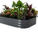 AHEONLAR Galvanized Raised Garden Bed Kit, Oval Large Metal Planter Box, Sturdy and Durable, Garden Boxes Outdoor Raised for Vegetables, Fruits, Flowers and Herbs, 8x4x1ft (Black)