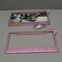 Bling License Plate Frames for Women, 2-Pack, Pink Stainless Steel License Plate Cover, Premium Handmade Lincense Plate Holder with Sparkly Rhinestone Caps, Bling Car Accessories for Women