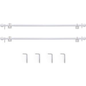 jinchan French Door Curtain Rods White Magnetic Rod No Drill Adjustable Cafe Metal Rod for Front Door Patio Hard Ware Multi-Use Four Adhesive Hooks Tool for Tier Curtain 26 to 48 Inch