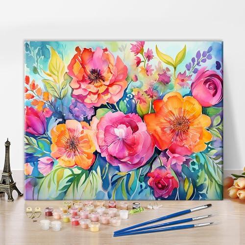TUMOVO Flower Paint by Numbers Adult Paint by Number Floral Kids Paint by Number Kits Canvas DIY Oil Painting for Adults Kids Paint by Number Adult Paint by Number Kits Home Decor, 16 x20 Inch