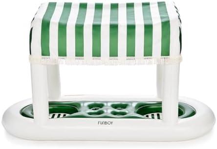 FUNBOY Giant Floating Green Cabana Stripe Drink Station, Removable Fabric Shade with Fringe, Perfect for Parties, Table-top Decorations and in-Pool Refreshments.