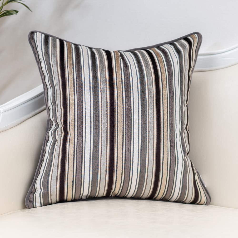 Yangest Grey Striped Throw Pillow Cover Multicolor Velvet Cushion Cover Modern Bohemian Pillowcase for Sofa Couch Bedroom Living Room Home, 20x20 Inch