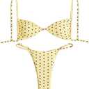 Verdusa Women's Polka Dots Micro Bikini Sets High Cut Cheeky Swimsuit Beach Bathing Suits (Medium, Multicolor)