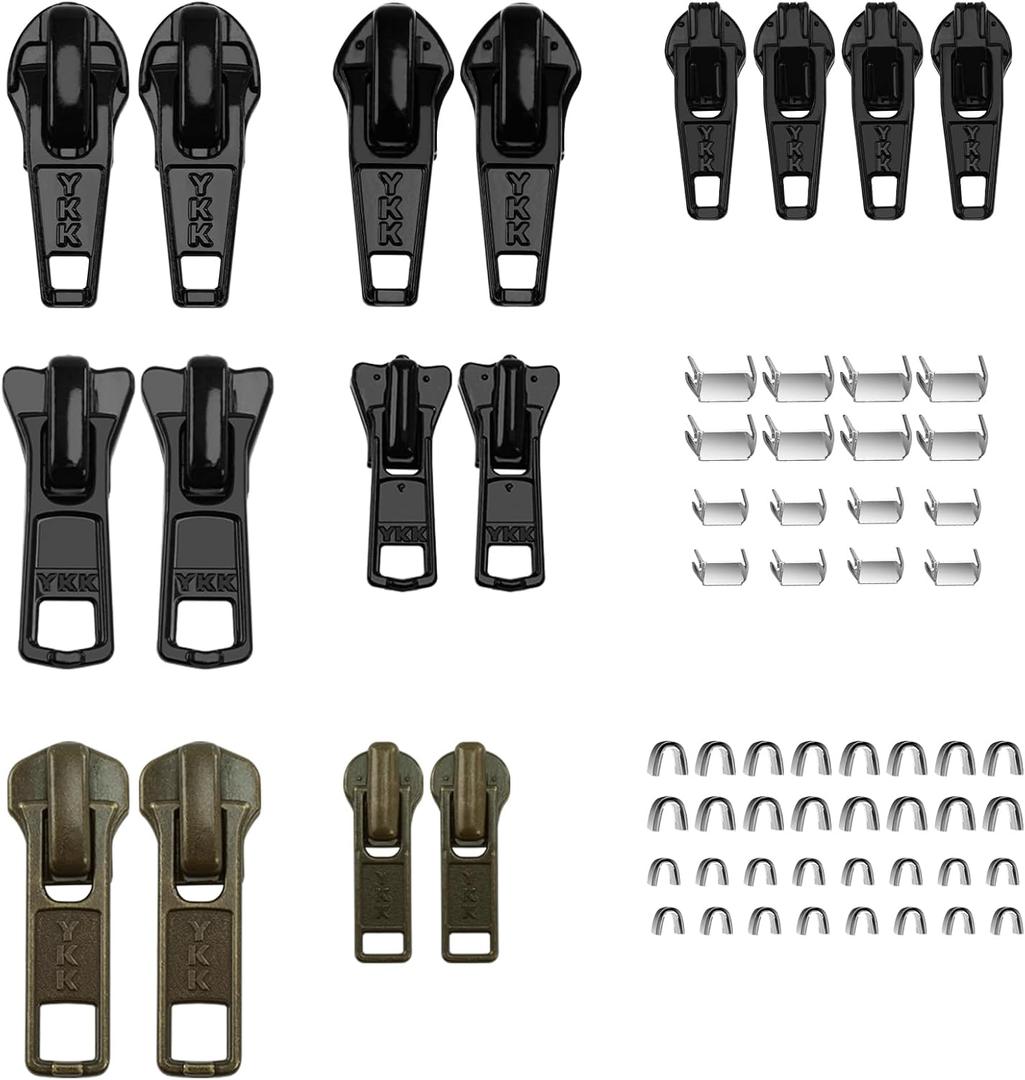 Zipper Repair Kit for YKK Metal, Molded Plastic & Coil Zippers, Compatible with YKK #3#5 Sizes,Replacement Sliders & Pulls for Clothing, Bags & Outdoor Gear