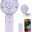 KIBEE Portable Handheld Fan, 5200mAh Rechargeable Mini Fan with Up to 20H Runtime, 180° Foldable Personal Fan, 3 Speeds, Desk Stand, Travel Essentials for Women, Concerts, Makeup, Camping, Purple
