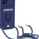 Crossbody Case for iPhone 15 Pro with Detachable Lanyard, 5-in-1 Silicone Crossbody Cover with Sliding Camera, Adjustable Necklace Rope, Card Holder, Rotating Ring Stand Case, Blue