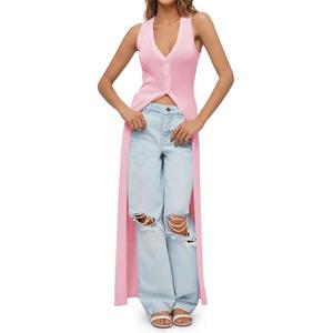 Saodimallsu Womens Long Cardigans Sleeveless V Neck Button Lightweight Knit Duster Vest Top Beach Cover Up Pink. Size Small