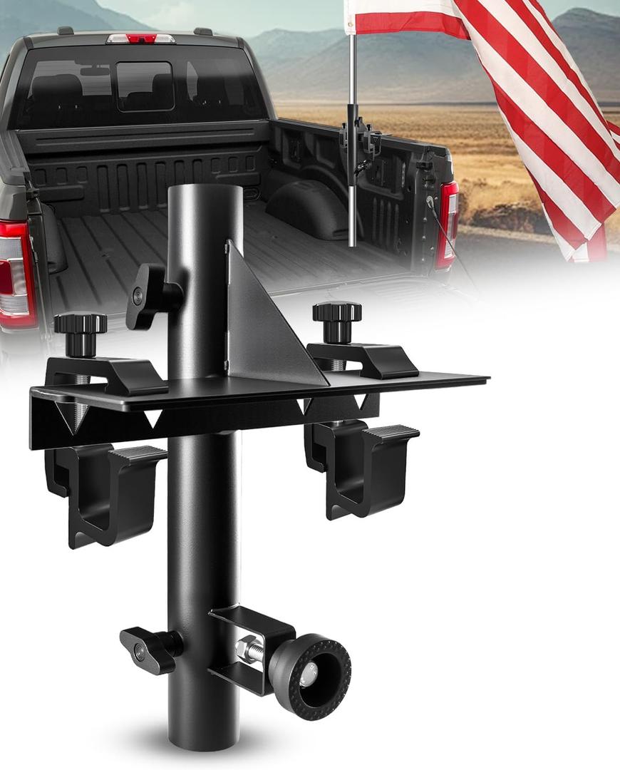 Truck Bed Flag Pole Mount, No Drilling Flagpole Holder for Pickup Truck Bed Side, Fits up to 1.25 inch Poles, Universal Fit for Most Trucks