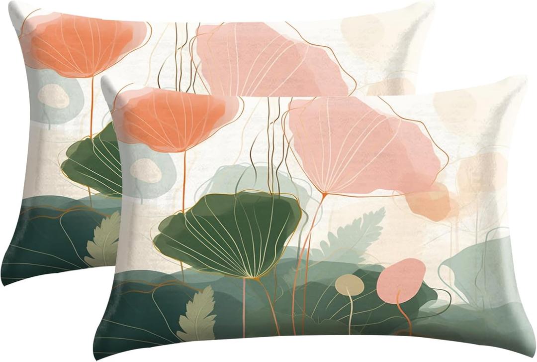 Microfiber Pillow Cases 2PCS,Floral Print Pattern Pillow Cover Set with Hidden Zipper,Lightweight and Breathable,Standard Size 20"X 26" Pillow case (04-Flower)