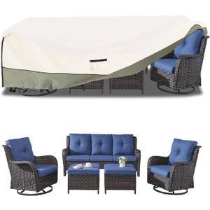 Outdoor Furniture Covers Waterproof,600D Heavy Duty Outdoor Dining Table and Chairs General Purpose Furniture Cover,Patio Furniture Covers 126L x 74W x 28H inch Beige