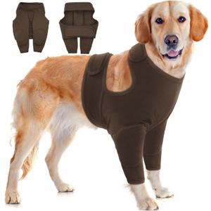 IDOMIK Dog Recovery Suit for Front Legs, Adjustable Dog Leg Sleeves to Stop Licking, Dogs Elbow Braces Protector for Leg Injuries Shoulder Wound, Cone Collar Alternatives,Khaki,XL