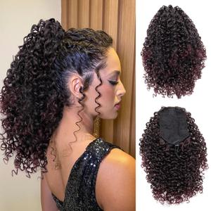 YXCHERISHAIR Ponytail Extension,Curly Wavy Ponytail Drawstring Ponytail Hair Extensions for Women Natural Wavy Synthetic Hairpiece for African Women Daily Use party(T1B/99J,14inch)