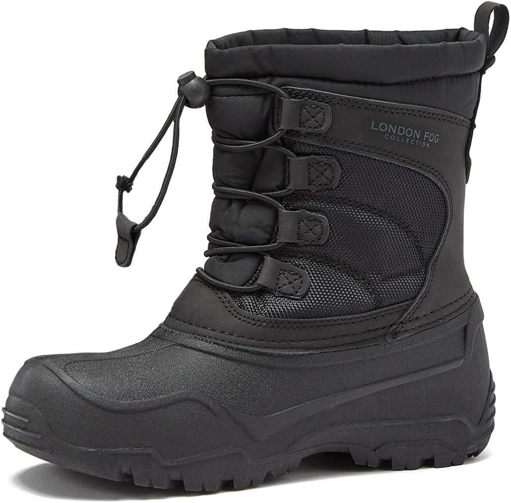 LONDON FOG Kenji Snow Boots for Kids - Insulated Waterproof Winter Girls and Boys Snow Boots Size Little Kid and Big Kid 11 to 7 Kids Winter Boots for Boy or Girl (Black), Size: 5 Big Kid