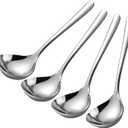 Soup Spoons Stainless Steel Ramen Spoon Set of 4 Heavy Duty Big Spoon Mirror Polished Asian Soup Spoons (Short Handle)