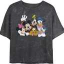 Disney Womens Characters Mickey Group Women's Mineral Wash Short Sleeve Crop Tee (X-Large, Black)