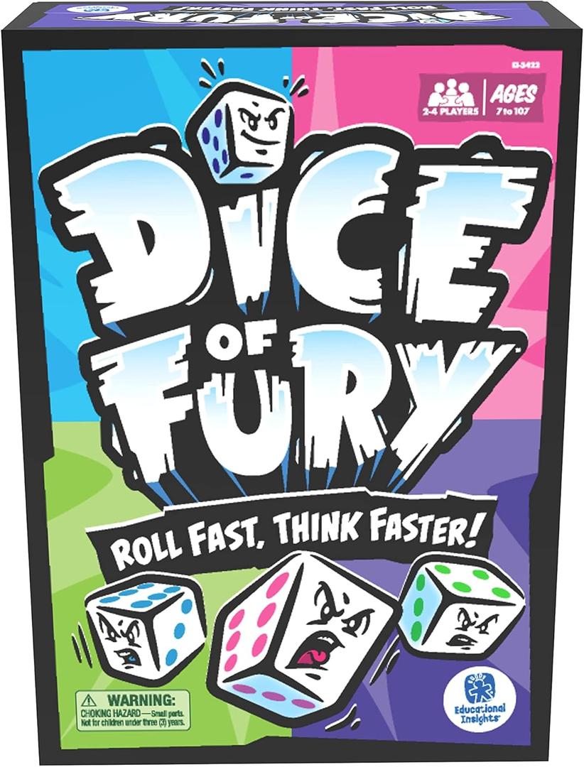 Educational Insights Dice of Fury - Family Board Games for Adults, Teens, and Kids, Dice Games for Family Game Night, Fast-Paced Table Top Party Game, Fun Group Play, Mental Math Activity