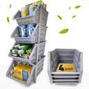 Skywin TidyFriend Small Stackable Storage Bins for Toy Organizer and Storage 4 Pack, Toy Storage Organizer for Kids Room and Home Organization (Light Grey)