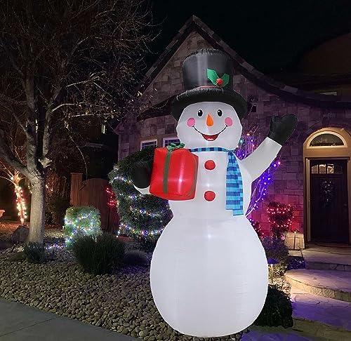 10Ft Tall Giant Christmas Inflatable Snowman with Gift Bag, Build-in led Lights, Outdoor Indoor Holiday Decorations Blow up Lawn Inflatables Home Family Decor Yard Decoration