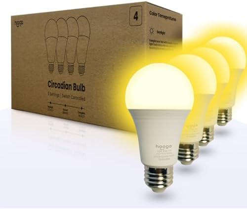 hooga Circadian Rhythm Full Spectrum LED Light Bulb - 2700K, 2100K, 1400K, Flicker-Free, Blue Light Free Night Mode, 7W Energy Efficient Warm White for Sleep, Relaxation & Focus - 3 Pack