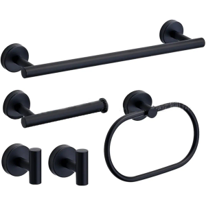 White Black Gold Stainless Steel Bathroom Hardware Set Towel Bar Toilet Paper Holder Clothes Hook Bathroom Roll Towel Rack Ring, Black