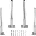 4pcs 12 Inch Furniture Legs, Straight Conical Metal Legs Chrome Mid-Century Style Furniture Feet for Sofa Cabinet Table Chair Cupboard Couch Ottoman Home DIY Projects (Silver)