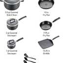 T-Fal Signature Nonstick Pots and Pans Set 12 Piece, Oven Broiler Safe 350F, Kitchen Cookware Set w/Fry Pans, Saucepans, Saute Pan, Dutch Oven, Griddle, Kitchen, Home, Dishwasher Safe, Black