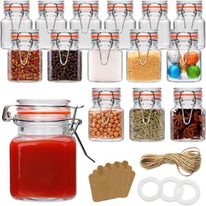 4oz Small Spice Jars with Lids, 15 Pack Airtight Glass Jars, Small Spice Containers Includes Labels & Rubber Gaskets for Kitchen, Jam, Herbs, Crafts, Wedding