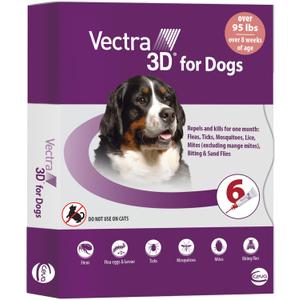Vectra 3D Flea and Tick Prevention for Dogs, Kills and Repels Fleas, Ticks & Mosquitoes | FastActing, Waterproof, No Prescription Needed | Extra Large Dogs Over 95 lbs, 6Month Supply