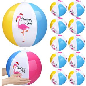 Realspring 12 Pack 12" Beach Balls Bulk Christmas in July Inflatable Flamingo Swimming Pool Balls for Birthday Party Supplies Favors Luau Decorations Summer Blow up Classic Rainbow Water Fun Gifts