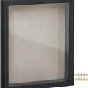 SONGMICS 11x14 Shadow Box Frame, Deep Box Frame with Top Slot and Push Pins, Picture Display Case, Linen Fabric Backing for DIY Craft, Glass Front, Gift Idea, Black URPF009B01