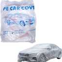 Clear Plastic Disposable Car Covers, Universal Rain & Dust Protection Cover with Elastic Band for Cars, Sedans, SUVs, 12.47 FT x 21.65 FT (Transparent, L)