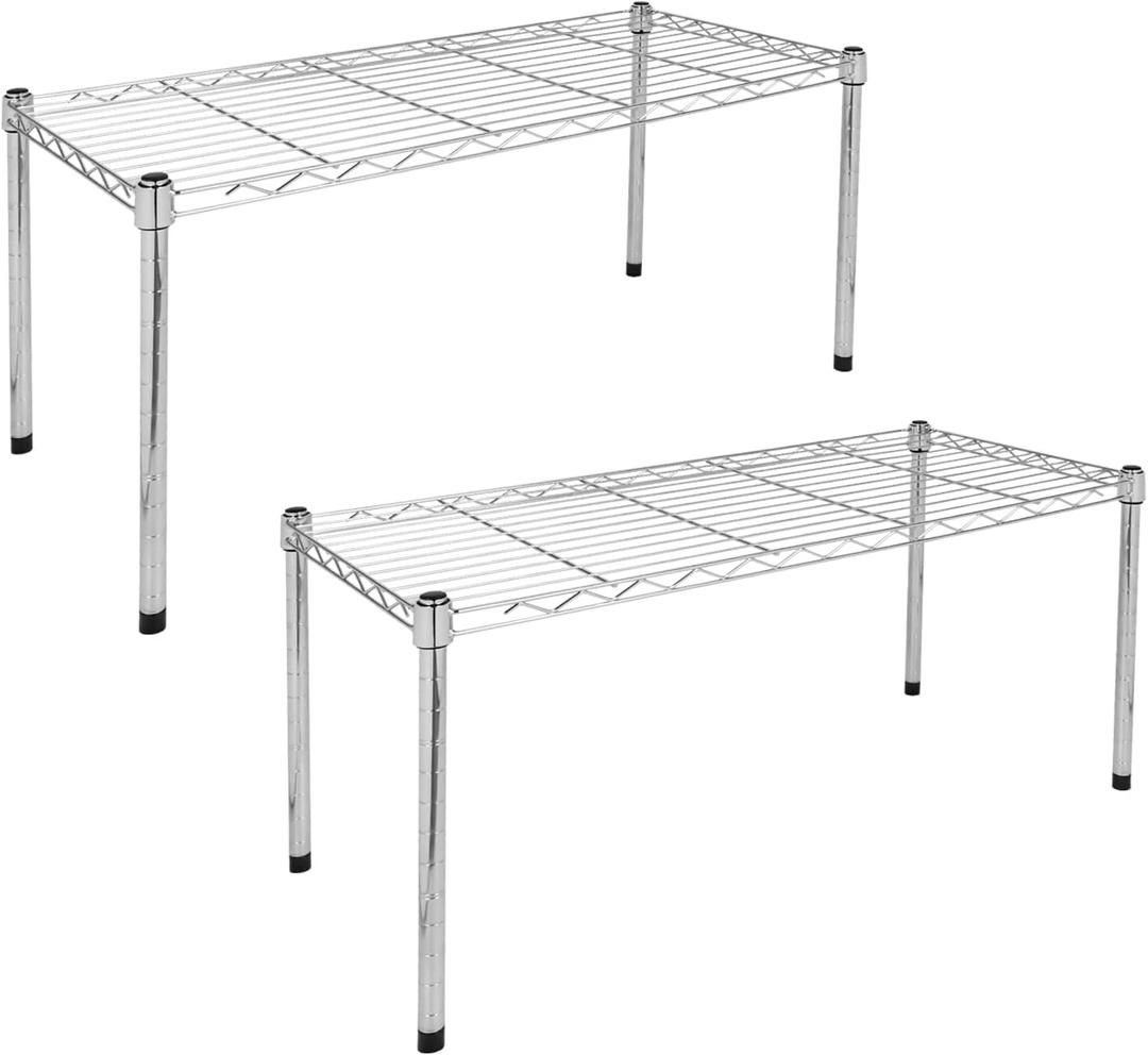 Simple Deluxe Heavy Duty 1-Shelf Shelving, Adjustable Storage Units, Steel Organizer Wire Rack, 29.92" W x 13.78" D x 14.96" H, Chrome,2-Pack, 1-Tier Wider, 29.92"W x 13.78"D x 14.96"H