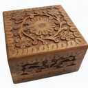Vintage Carved Wood India Ornate Floral Hinged Box with Inlay Detail 3.75”