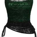 SOLY HUX Women's Ruched Lace Cami Top Drawstring Sleeveless Clubwear Sexy Gothic Tops (Large, Black and Green)