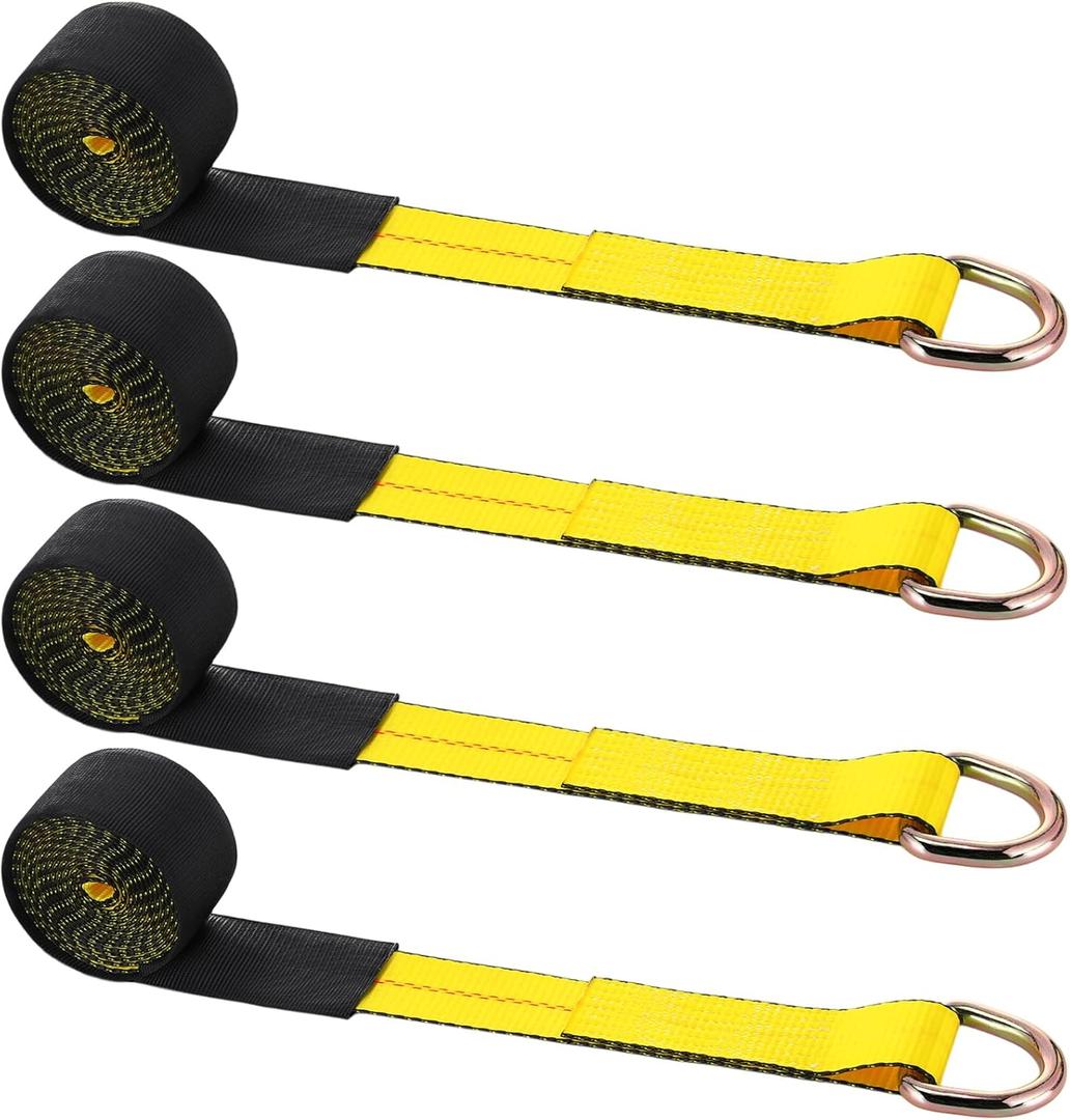 8 Pack Lasso Tow Truck Straps with D Ring 11, 000 Lbs Break Strength D Ring Auto Tie Down Wheel Lift Trailer Strap for Hauling Utv SUV Wrecker Rollback (2" X 8ft,Yellow)