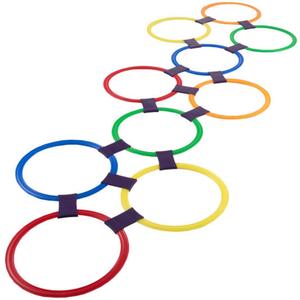 HEY! PLAY! Hopscotch Rings Game - Ten 11-Inch Plastic Rings and 15 Connectors for Indoor and Outdoor Use - Play Set for Girls and Boys (Multicolored)