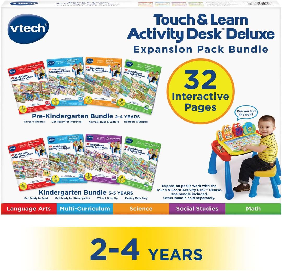 VTech Touch and Learn Activity Desk Deluxe 4-in-1 Pre-Kindergarten Expansion Pack Bundle for Age 2-4