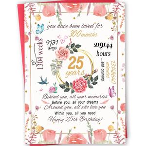 25th Birthday Card, Funny 25th Birthday Decorations for Women, Lovely 25th Birthday Gifts for Daughter, Best Gifts for 25 Year Old Female