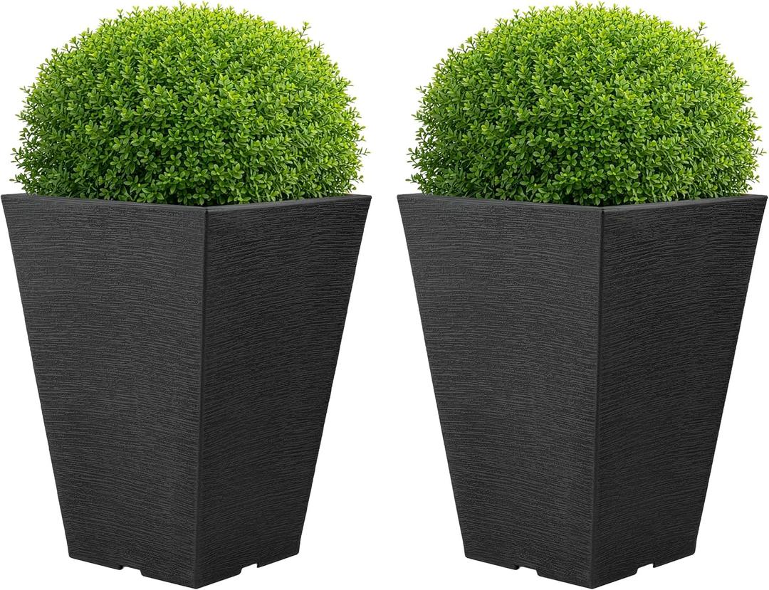 Large Outdoor Planters 2-Pack - 13.75-Inch Tall Planters for Outdoor Plants or Indoor Pots for Plants - Plastic Flower Pots for Patio, Entryway, or Front Porch Decor by Pure Garden (Gray)