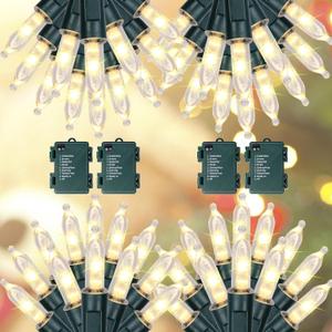 Blissun Christmas Lights, 50-Count Green Wire Light Set, Battery Operated Christmas Mini String Light with 8 Modes, 16 ft Fairy Lights for Christmas Tree Garden Wreath Decorations (4 Pack, Warm White)