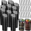Funnymoom 50 Set 3 oz Mini Dessert Cups with Spoons Bulk Black Plastic Slanted Round Parfait Appetizer Cups Shooter for Desserts Yogurt Mousse Pudding Fruit Cake Wedding Party